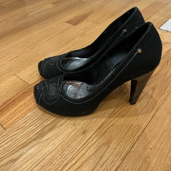 Vera Pelle Black Peep Toe Heels - Picture 2 of 4